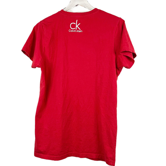 Calvin Klein Red & White Big Box Puffy Logo T-Shirt Men's Size L - Picture 6 of 6
